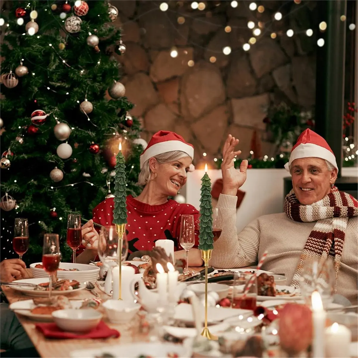 Velas de árvore de Natal com temporizador remoto, 2 peças de velas cônicas LED sem chama Bateria, castiçais de Natal cerosos verdes