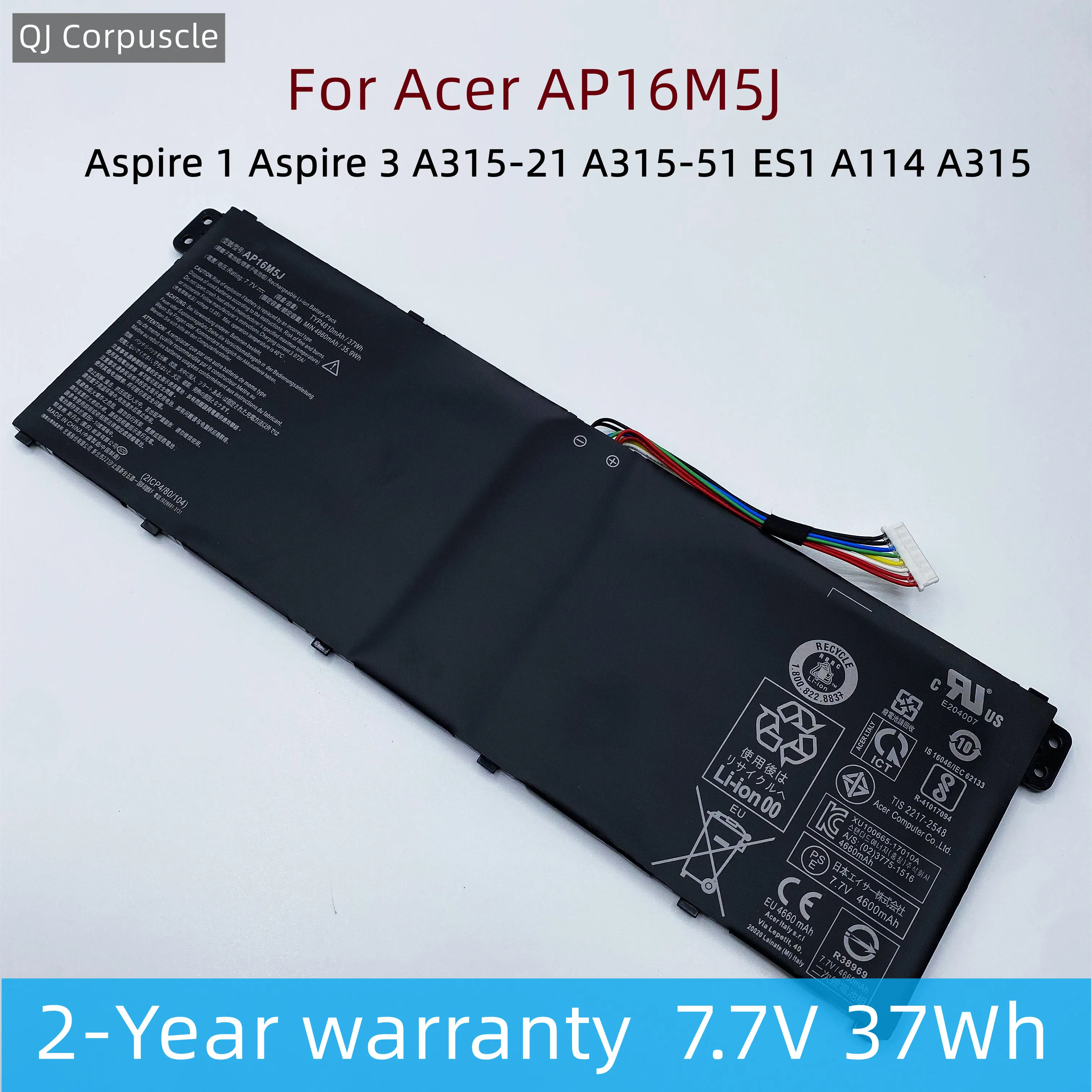 

Новый оригинальный AP16M5J 7,7 V 4810mAh 37WH Аккумулятор для ноутбука Acer Aspire 1 Aspire 3 A315-21 ES1 A114 A315 KT.00205.004 005