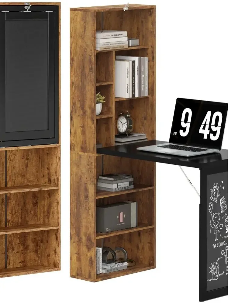 HOMCOM Faltbarer Schreibtisch mit Bücherregal & Schreibtafel, 98x51x153cm Braun