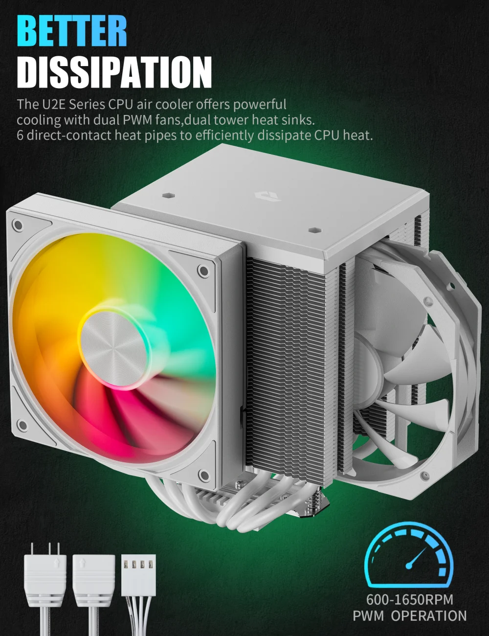 Gorąca sprzedaż 2025 UpHere Łatwa instalacja 6 rur grzejnych Chłodzenie CPU 120mm PWM 4Pin Wentylator ARGB Radiator Chłodzący do PC Lga 1151 1