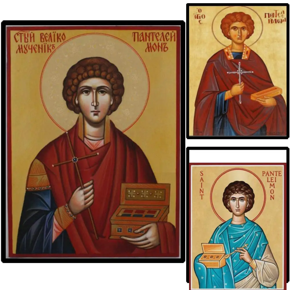 St. Panteleimon the Physician Saint Greek Orthodox Icon Canvas Print HD Byzantine Medical Saint Art for Hospital Chapel Decor