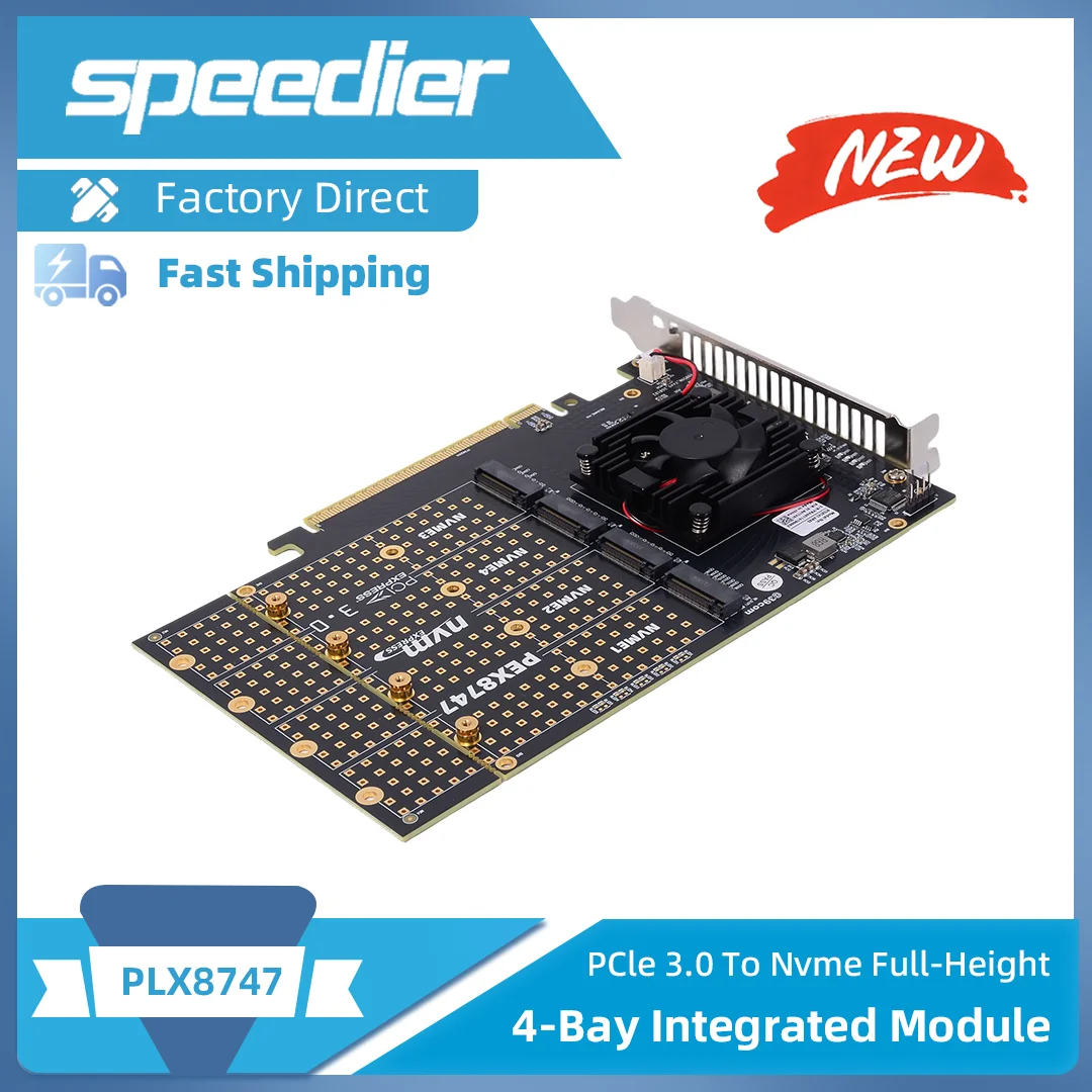 Split-Free Plx8747 Integrated PCIe 3.0 Expansion Card Module Four-Disc 4x NVME M.2 PLX8747 Half- Full-Height PCIE Expansion Card