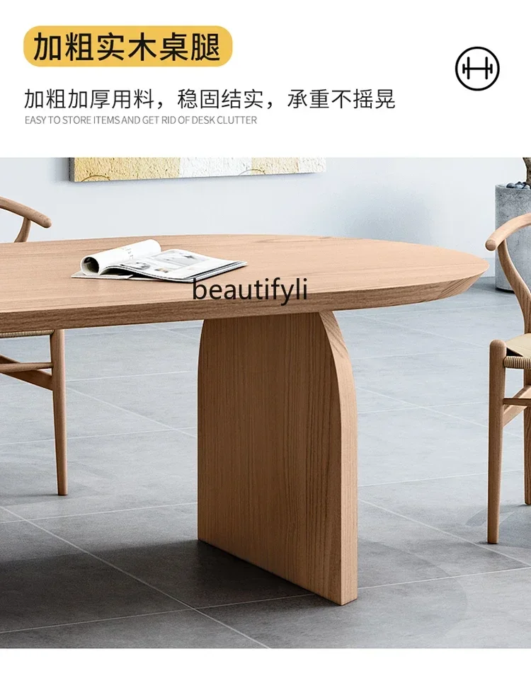 ss25 Wabi Sandy Wind Solid Wood Dining Table and Chair Household Dining Table Office Long Table Log Oval