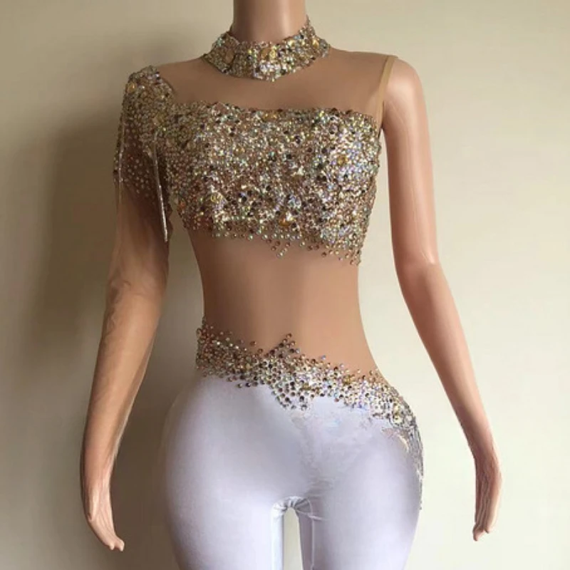 Women's Summer Clothing Tights Shiny Rhinestone Fringed Women's Jumpsuit Vestidos De Mujer Elegantes Para Fiesta 2025 Vestito