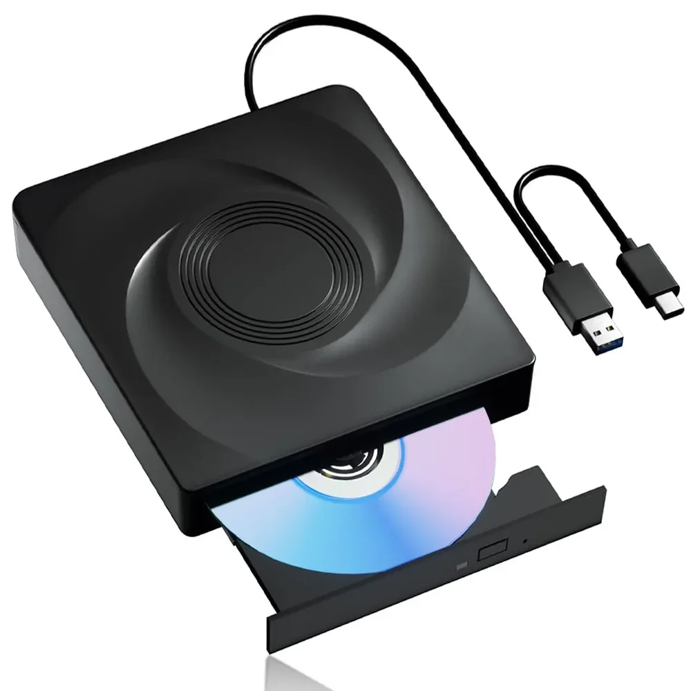 

External CD/DVD Drive for Laptop PC, USB 3.0 & Type-C CD Burner Writer DVD Player, Portable CD DVD +/-RW Drive, Plug and Play