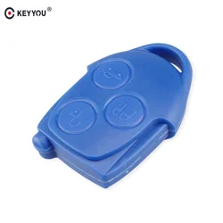 KEYYOU 3 Button Connect Remote Key Fob Case Shell For Ford Transit No Blade Blue