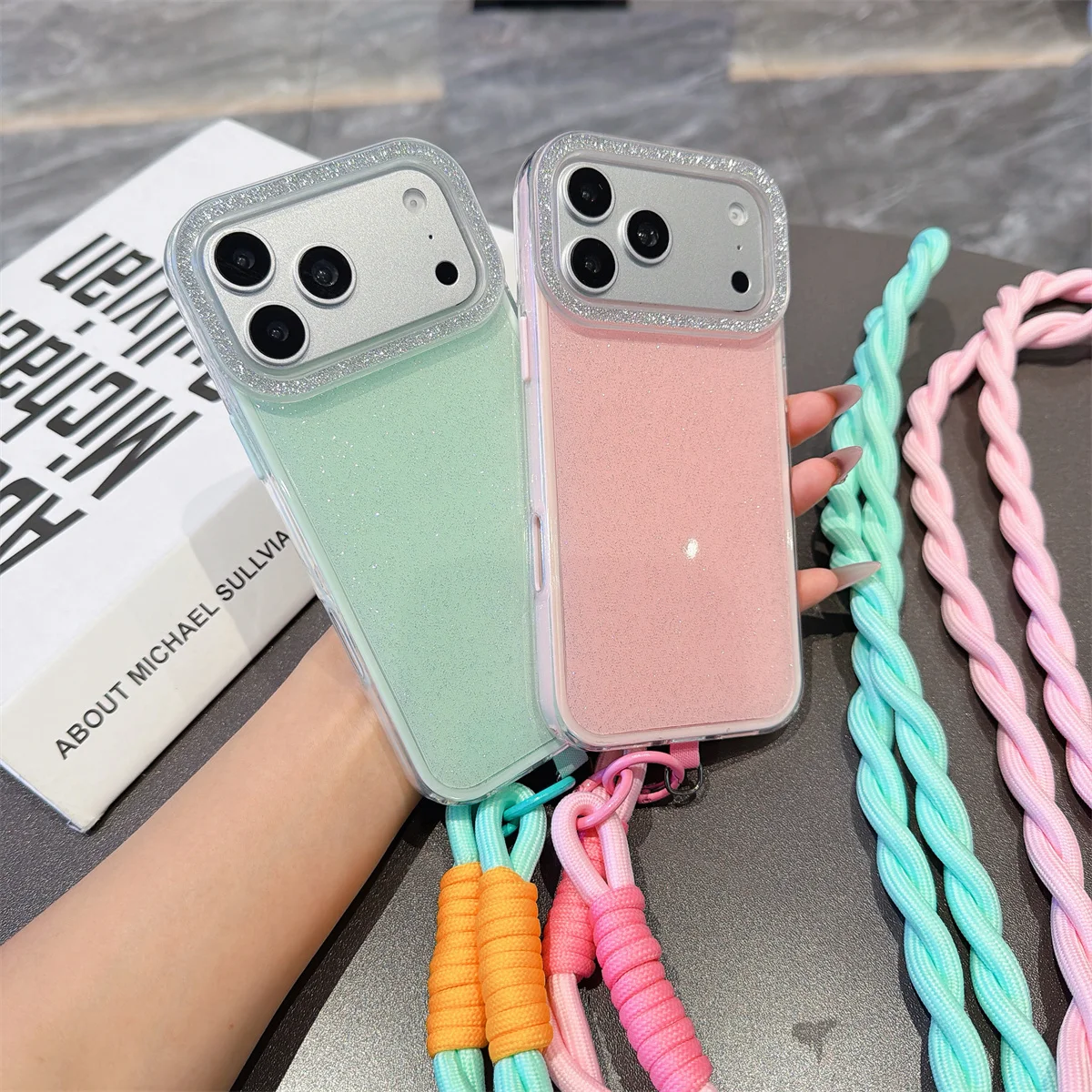Fashion Glitter Shockproof Lanyard Case For iPhone 17 16 Pro Max 15 Plus 14 13 12 TPU Bumper Cover Crossbody Neck Cord Strap view 6