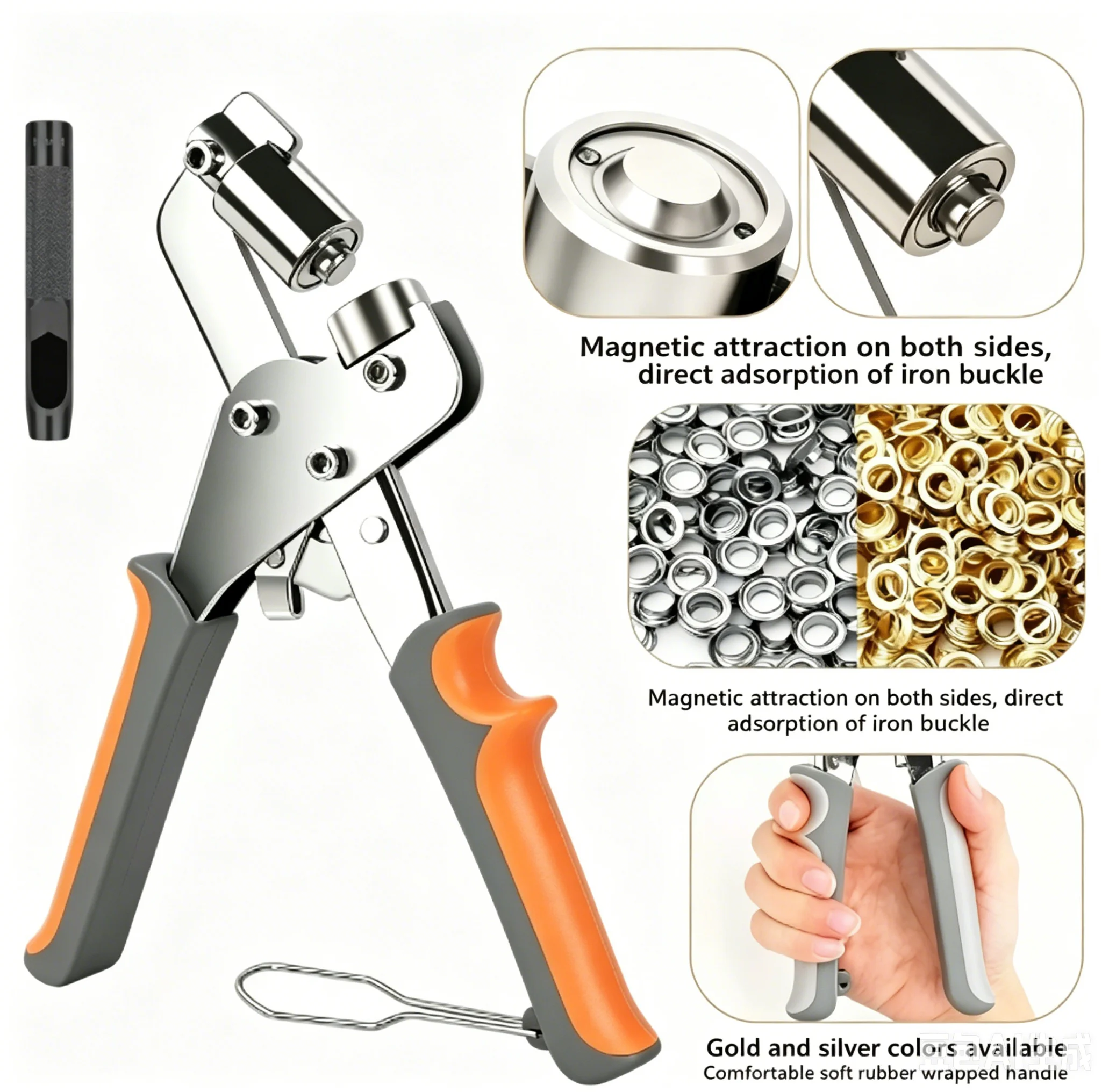 Handheld Grommet Tool Kit with 10mm Silver Grommets Portable Hole Punch Pliers Manual Press Machine - view 2