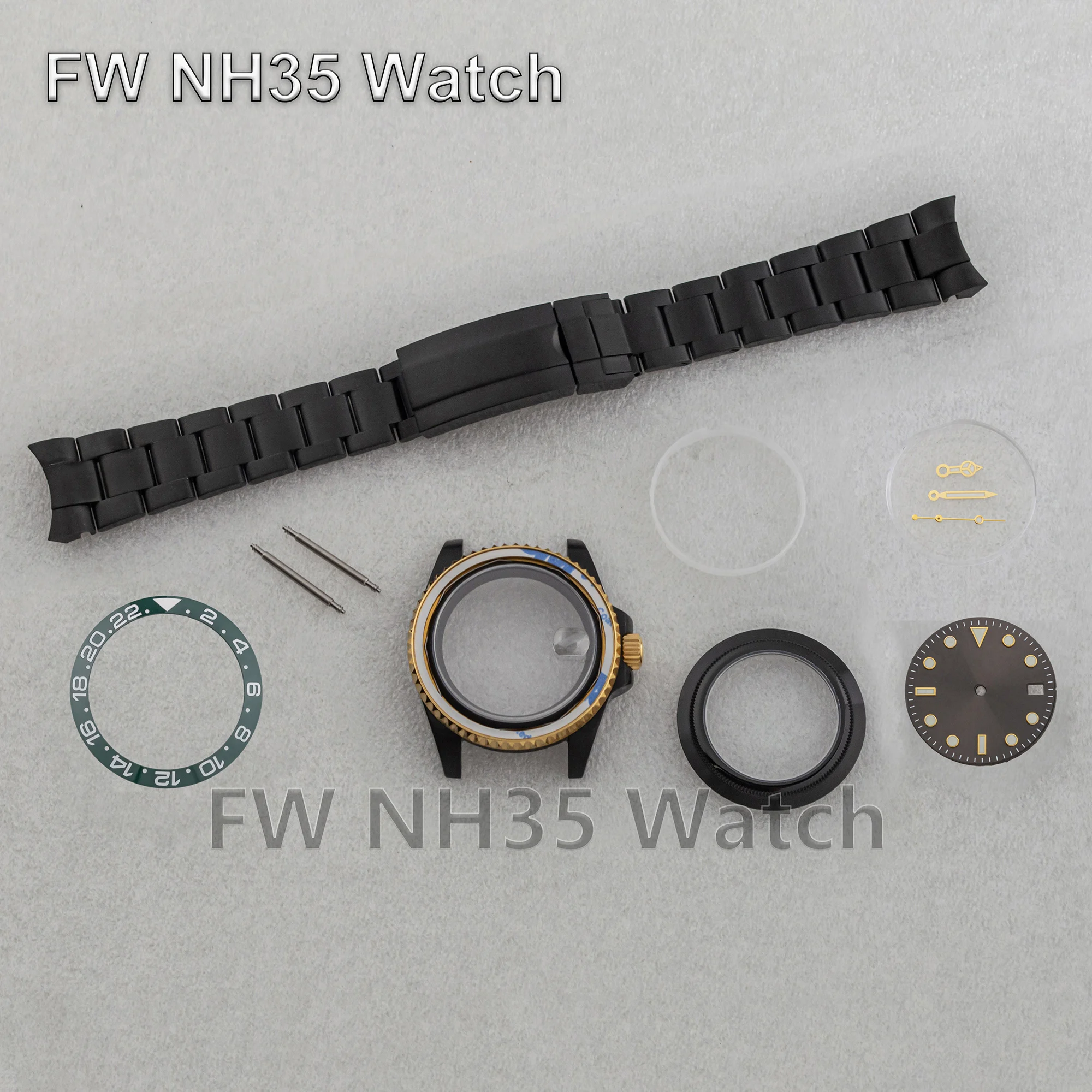 40mm Case Oyster Watch Band Dial Hands for SUB GMT Watch Parts Sapphire Glass Waterproof Watch Case fit NH34/NH35/NH36 Movement