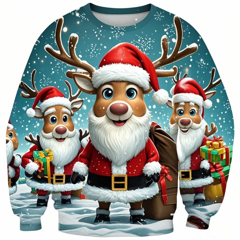 Cute Santa Claus Reindeer Cosplay 3D Printed Sweatshirt Kawaii Aniaml Unisex Ugly Christmas Sweater Female Pullovers Streetwear