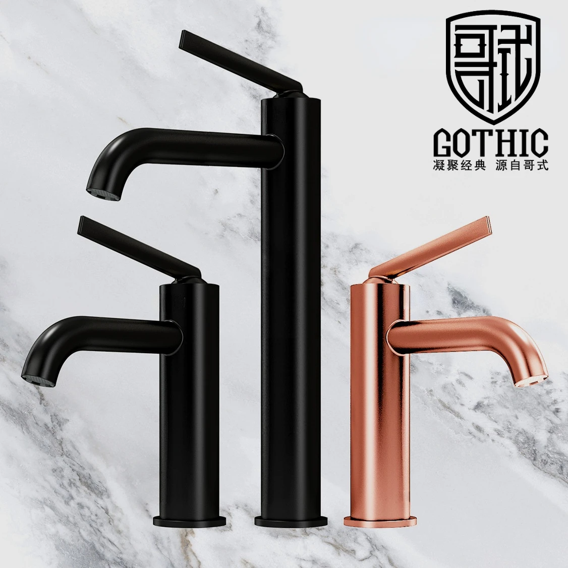 Gothic Brass Washbasin Faucet Hot and Cold Water Mixer Tap Deck Mounted Simple Bathroom Cabinet Rose Gold Black Basin Faucets