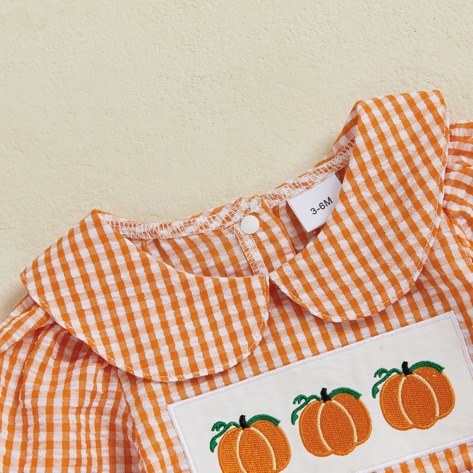 Baby Mädchen Halloween Outfit Langarm Kürbis gesmokt kariert Strampler Herbst Winter Kleidung