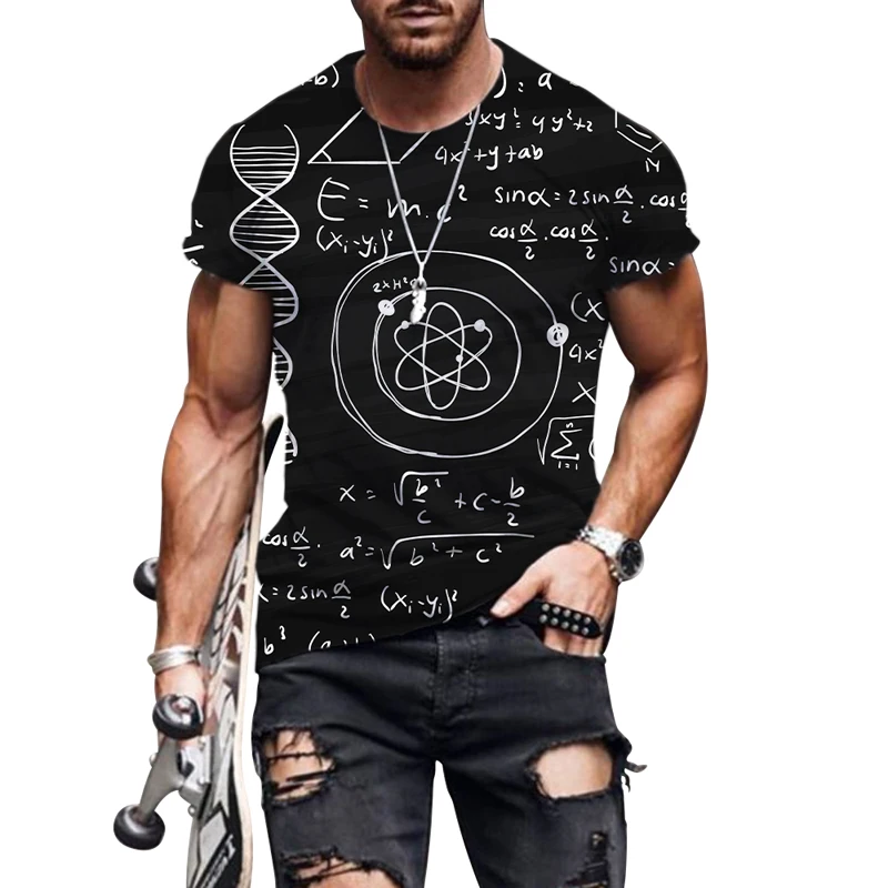 Trend Abstract Mathematical Formula Graphic Men T-Shirts Casual 3D Print Hip Hop Harajuku Personality Round Neck Short Sleeve