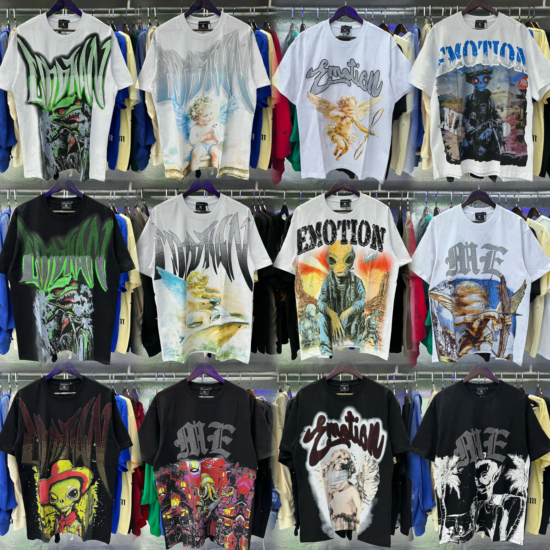 

Mixed Emotion Angel Rhinestone Detail Loose Fit Cotton ort Sve T-irt ex Casual Comfortable Breathable Tee for Youth