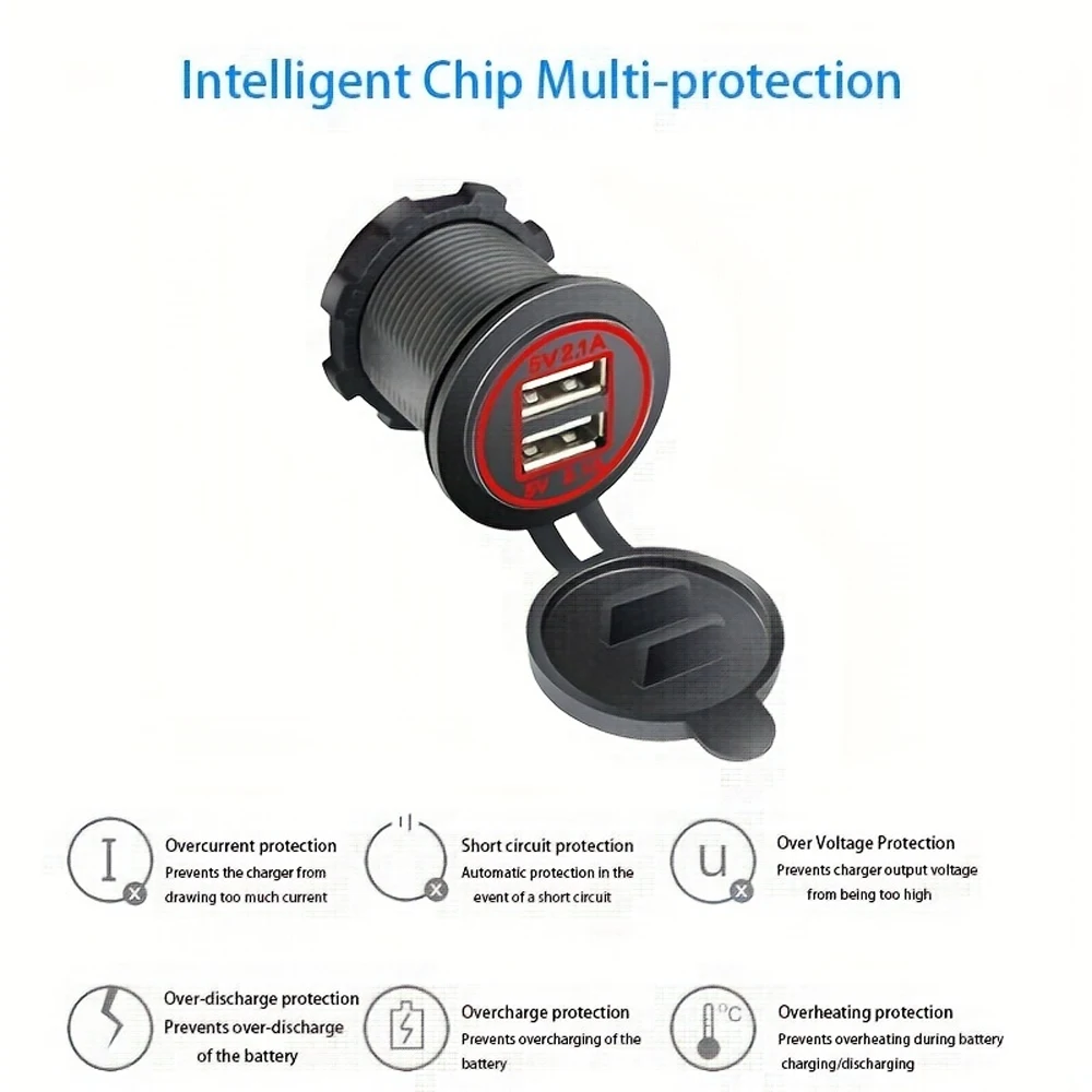 Caricatore Auto 12V-24V Installazione Caricabatterie Auto Dual USB - Da Installare Nell'accendisigari 12V, Uscita Intelligente Per Smartphone E Tablet Prese Usb 12v Per Camper - Foto 6