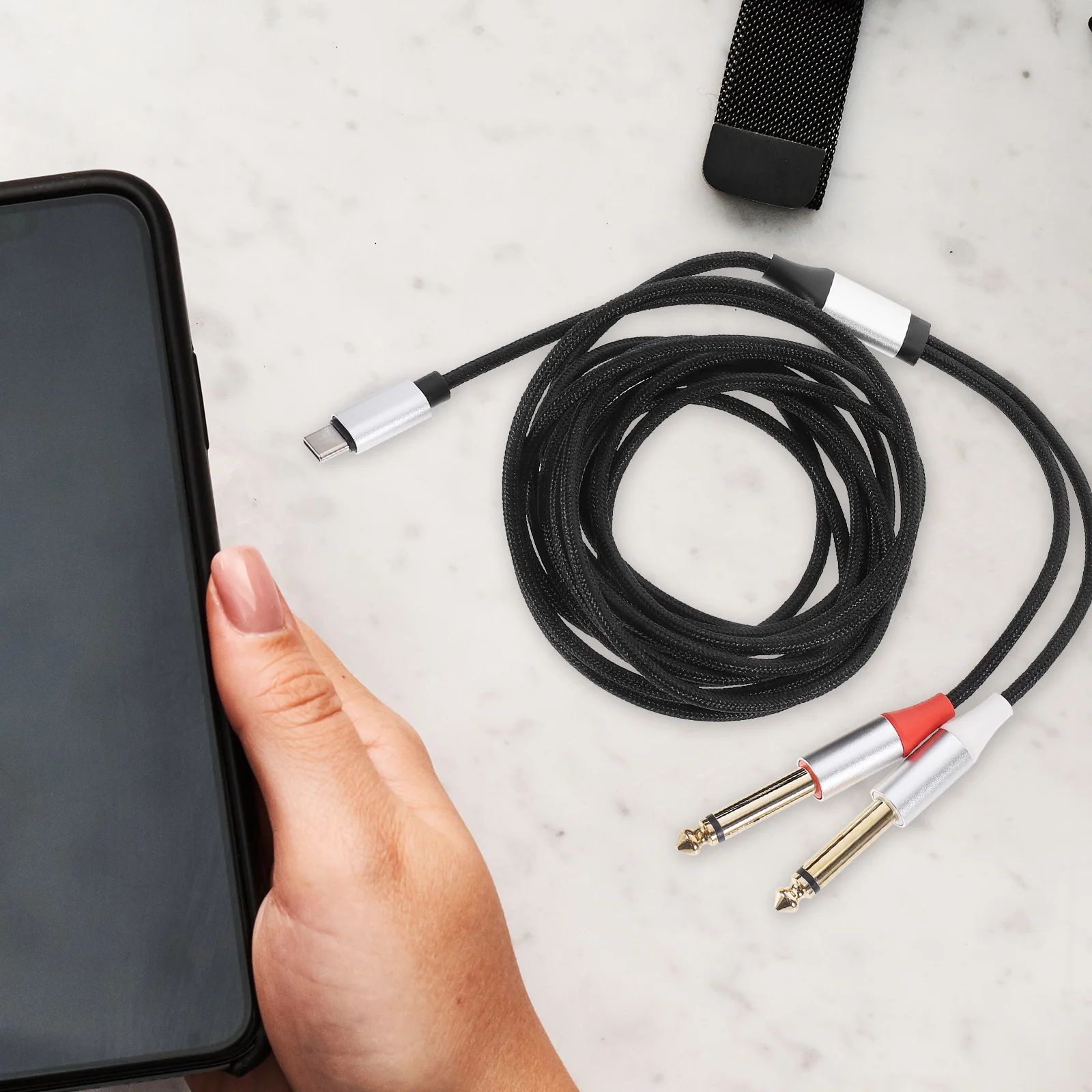 كابل صوت من النوع C إلى ثنائي 6.5 مم بطول 3 أمتار لتوصيل معدات الاستوديو لنظام صوت السيارة والمكروفون