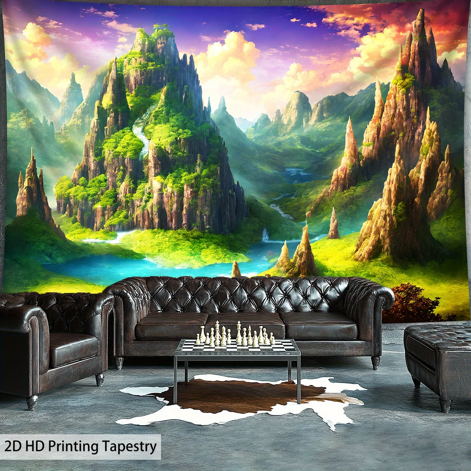 Mountain peak and waterfall Digital printing polyester wall hanging tapestry decorative Living room bedrooms background gift
