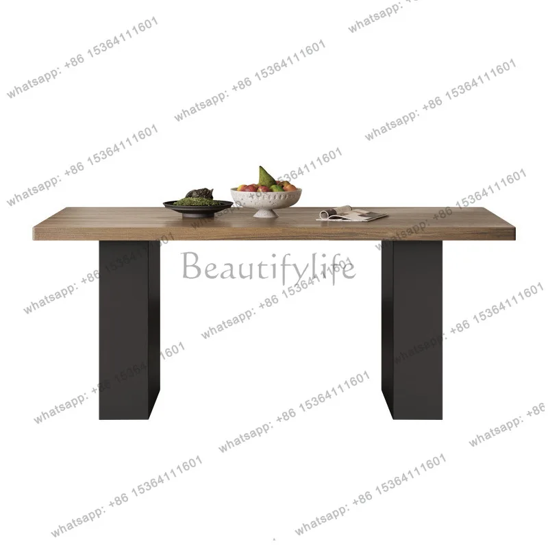 Italian rock slab dining table black walnut wood grain medium ancient style modern simple island large horizontal hall table