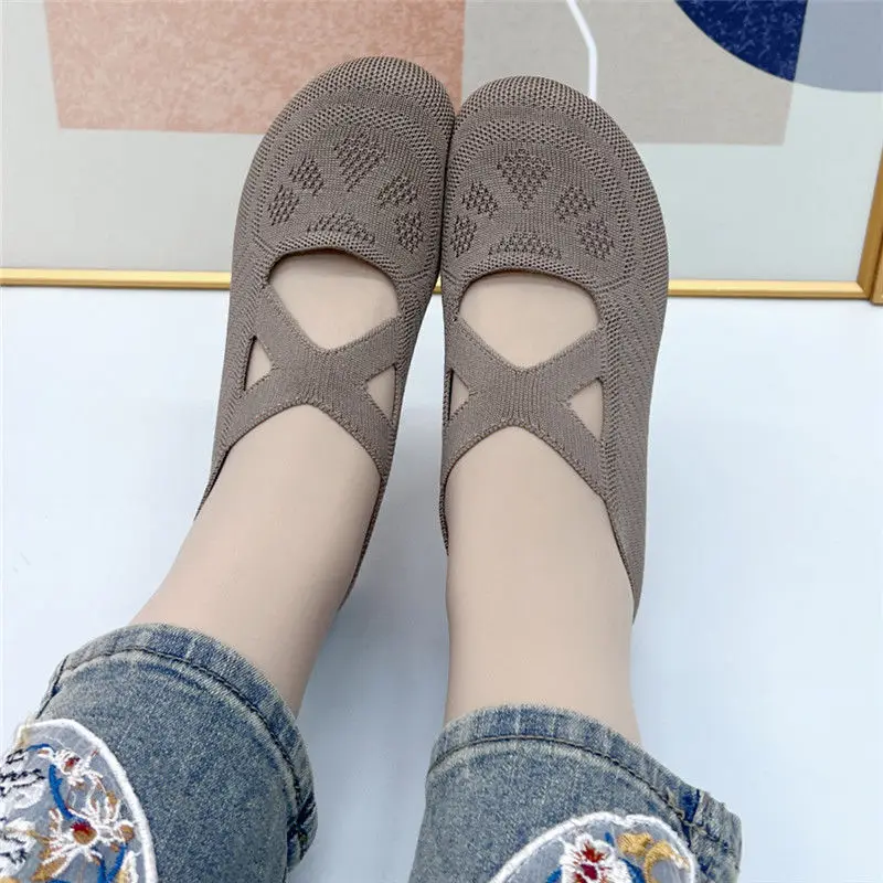 Summer Cheap Mesh Loafers Soft Soled Cross Mary Janes Shoes Lady Ladies Ballet Dance Flats Non-slip Granny Shoes