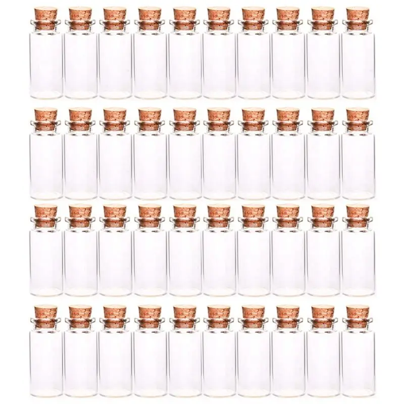 A04G-40 Pcs Vials Bottles Mini Glass Bottle With Cork Stopper Wish Bottles, For Weddings, Creations And Decorations(10Ml )