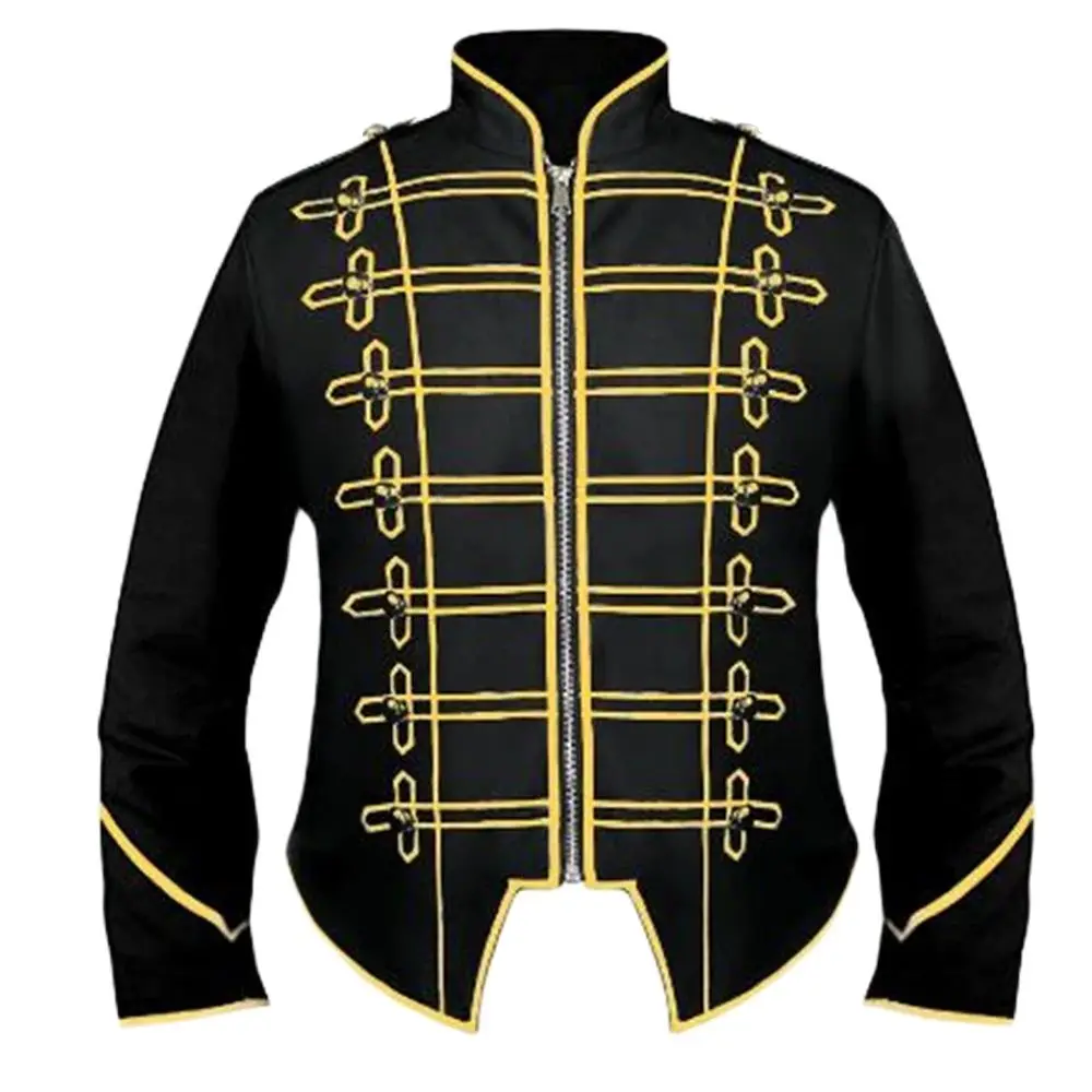 

Men's Vintage Military Punk Jacket Golden Rock Star Performance Tuxedo Steampunk Marching Band Drummer Coat Victorian Costume