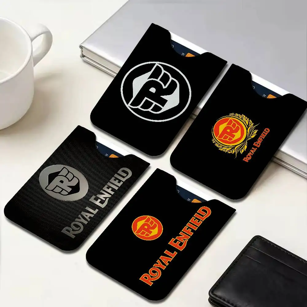 R-ROYALS E-ENFIELDS Logo Ultra-Thin Mini Leather Card Holder Wallets for Men Women Lightweight Soft Genuine Leather Credit Card