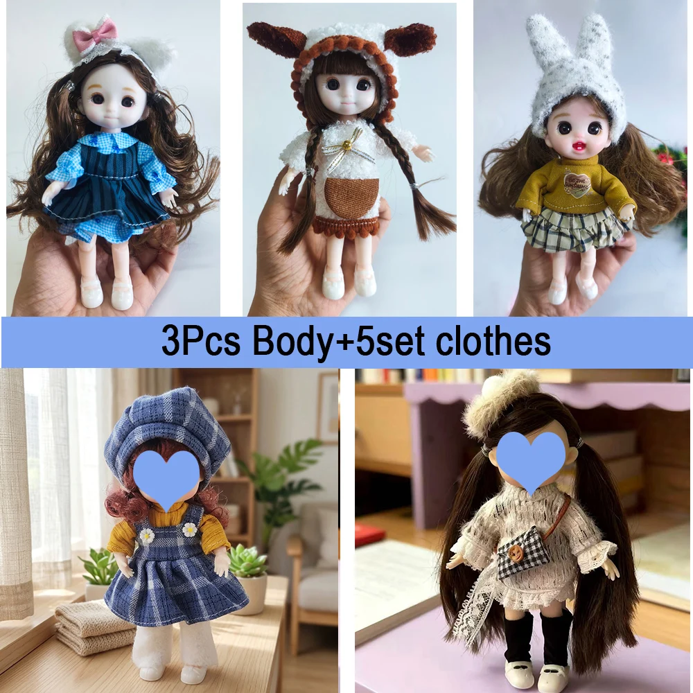 BJD Toys 5PCS/set Clothing Replaceable 3PCS Pointed Ball Joint Doll Desktop Decorative Ornaments Cute Girl Birthday Gift