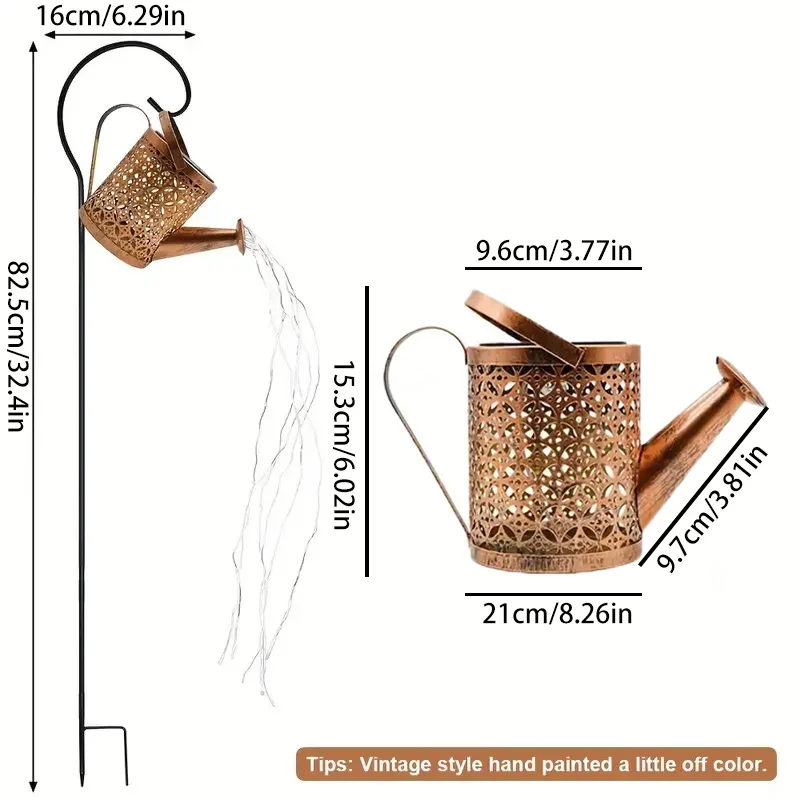 علبة سقاية بالطاقة الشمسية مع أضواء في الهواء الطلق أضواء الحديقة الشمسية حديقة ديكور أضواء الشمسية فانوس معلق مقاوم للماء للفناء #6