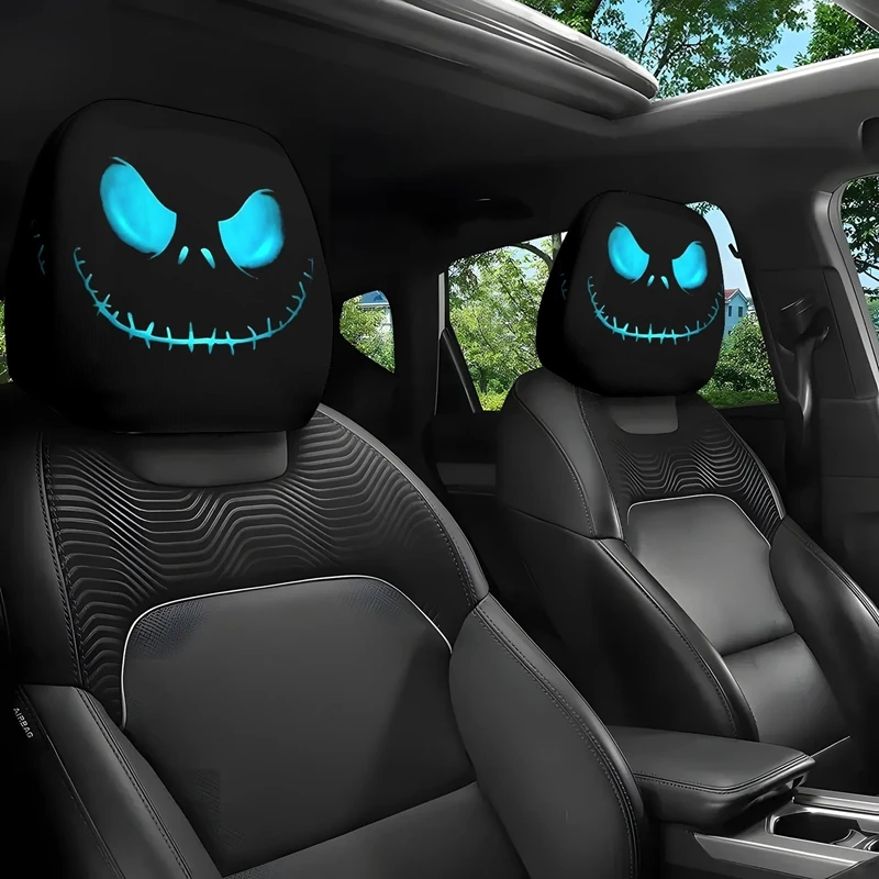 

2PCS Halloween Pumpkin Print Car Chair Headcover Washable Fabric Car Seat Headcover Festival Celebrations Car Decrations