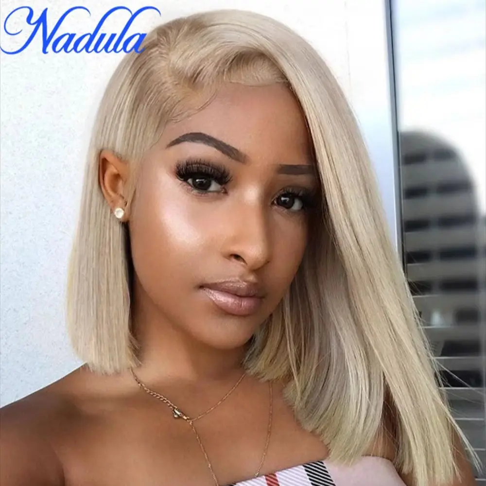 

Nadula Hair Glueless Lace Closure Put On And Go Short Bob 7x5 Bye-Bye Knots Wig Lace Blonde With Brown Root Straight Bob Wig