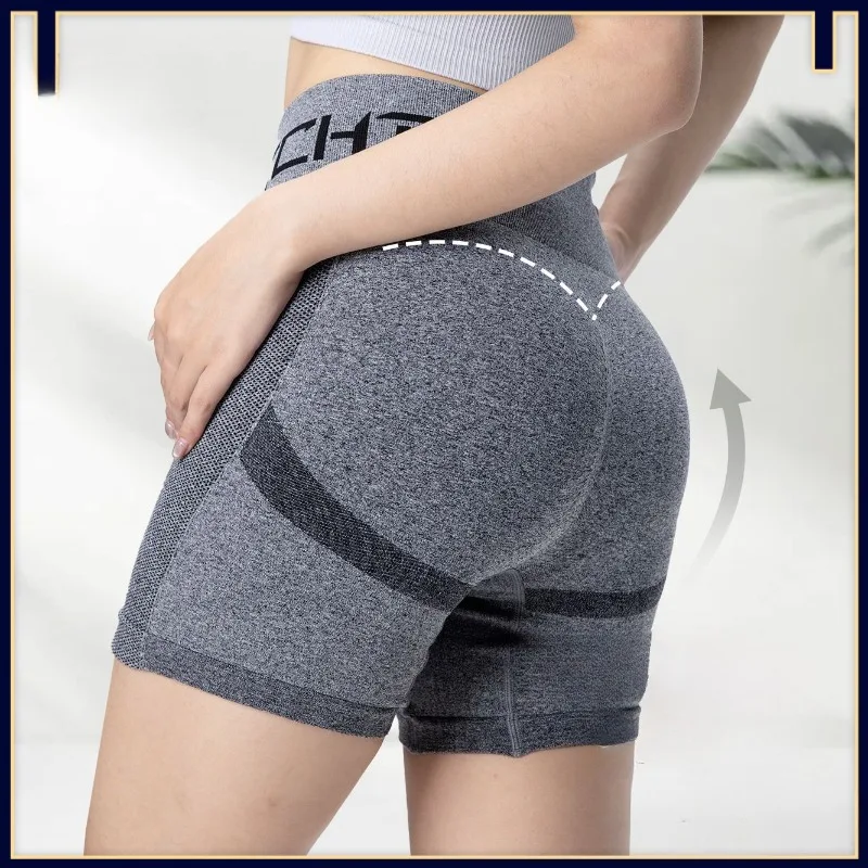 Hoog getailleerde perzikkleurige hippe fitnessshorts voor hardlopen en training voor dames, ademende, zweetafvoerende yoga driedelige shorts