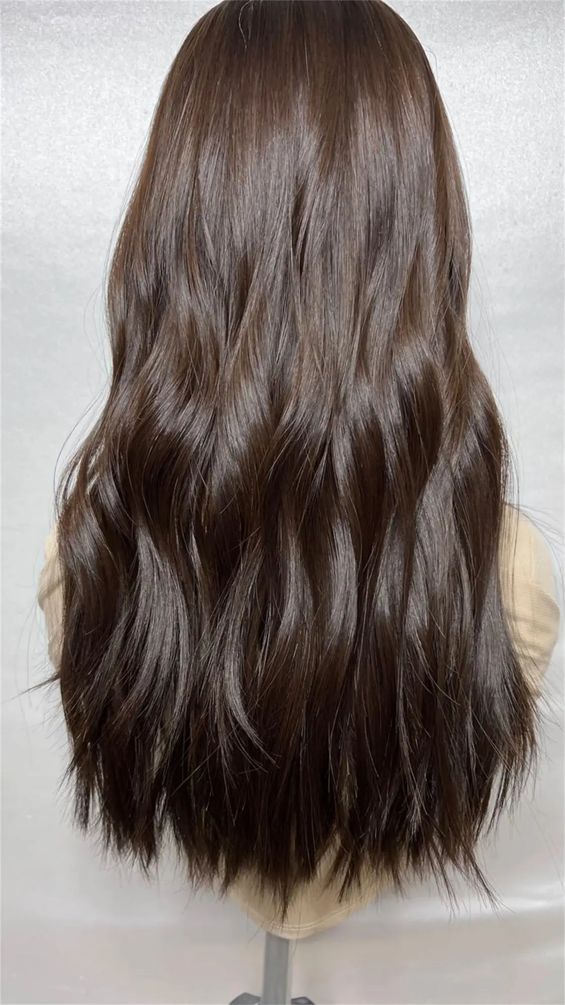 Good Quality Synthetic Wigs Ombre Chocolate Brown HD Lace Wig Soft Natural Wave Human Hair Synthetic Blended Fiber Glueless Wig
