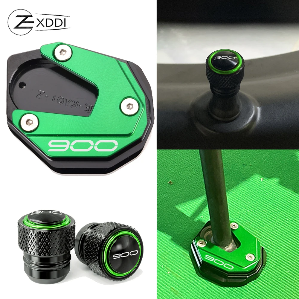 For Kawasaki Z900 Z900RS Z900SE 2017-2023 2024 CNC Motorcycle Kickstand Side Stand Extension Plate Enlarger Pad Tire Valve Caps