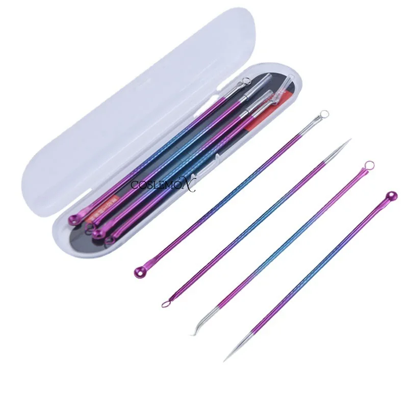 Colorful Double-Headed Stainless Steel Nose Blackhead Needles 4 Piece Set Blackhead Beauty Dead Skin Removal Tool