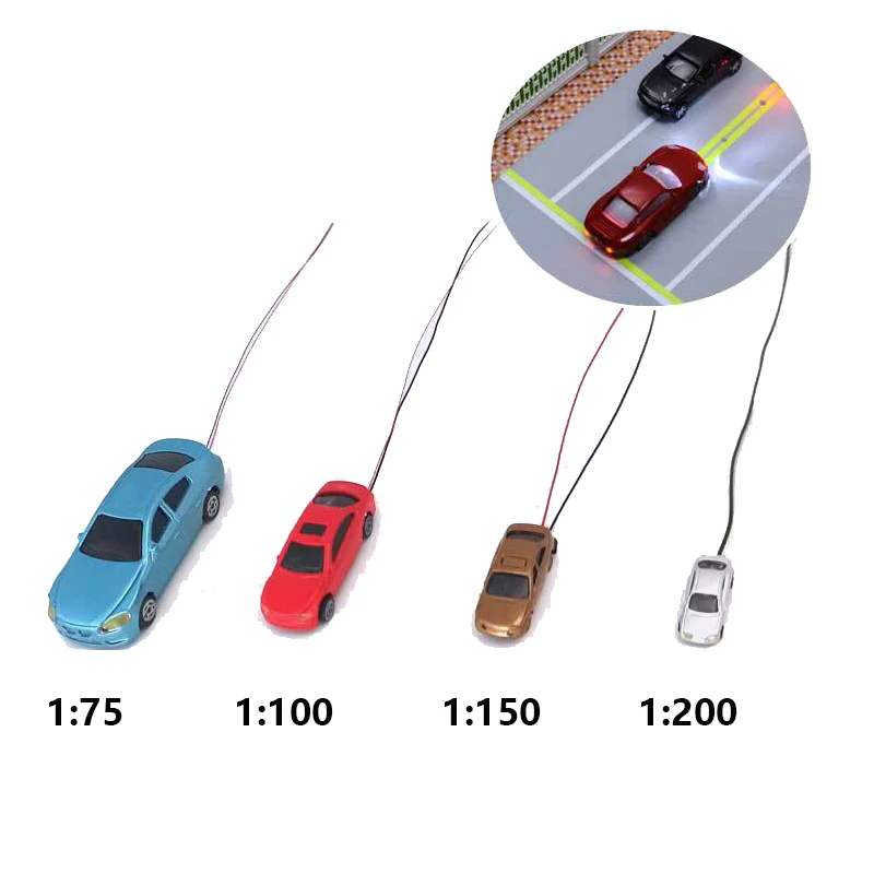 

10 шт., набор светящихся миниатюрных разноцветных пластиковых моделей автомобилей с лампой и линией для изготовления моделей