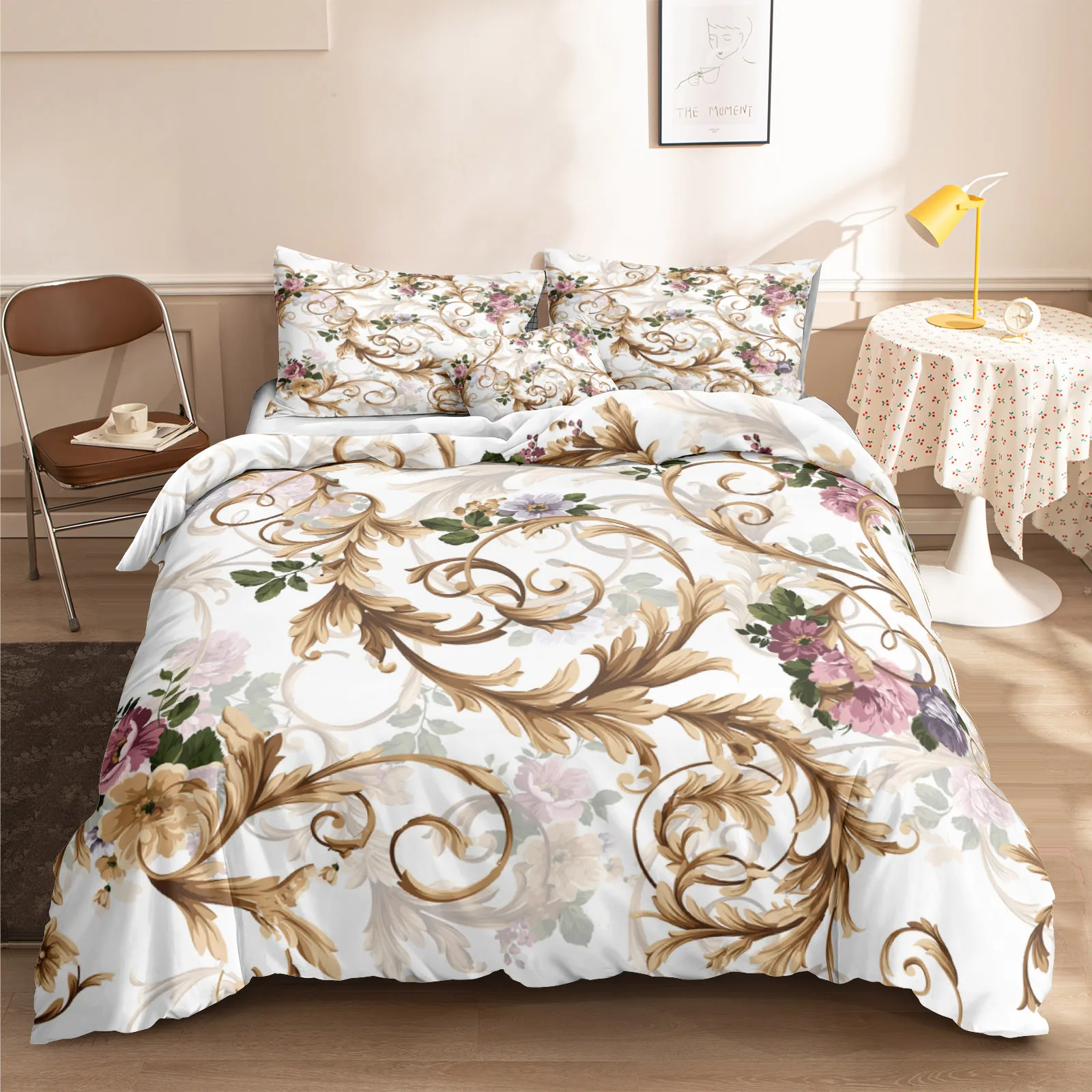 

White Baroque Bedding Sets Luxury Bohemian Duvet Cover Set Luxury Flowers Home Textiles Pastoral Style Bed Linen for Dropshipper