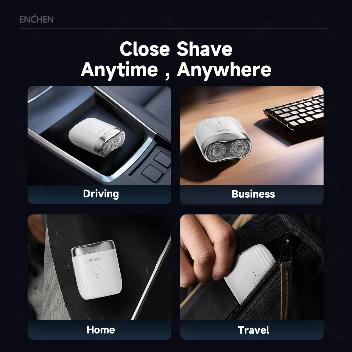 ENCHEN 미니 프로 전기 면도기 2방향 플렉스 헤드 100% 방수 타입-C 1시간 충전 자석 커터 헤드 포함