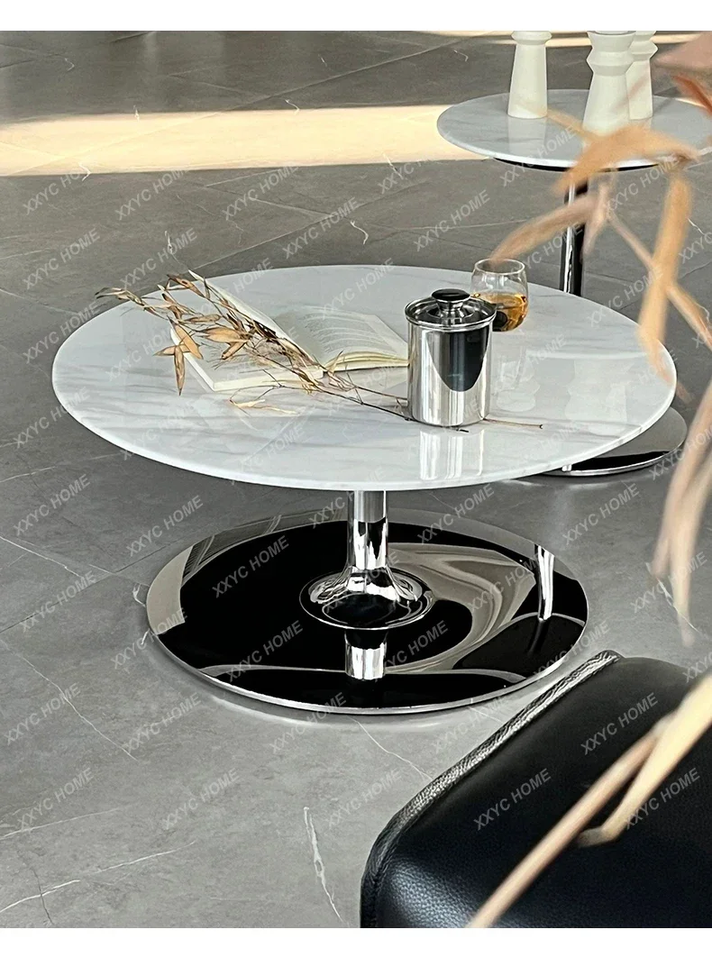 

yj7 Coffee table natural marble edge stainless steel round light luxury tea table