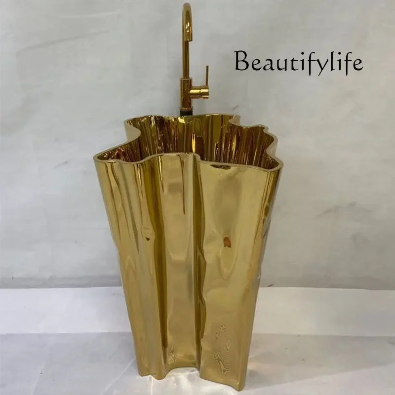 Q Light luxury stainless steel art column washbasin villa home bathroom gold washbasin
