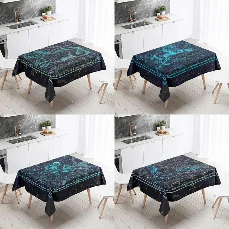 Animal Horoscope Zodiac Tablecloth Stars Sky Astronomy Esoteric Background Rectangle Astrology BLLYF011-M