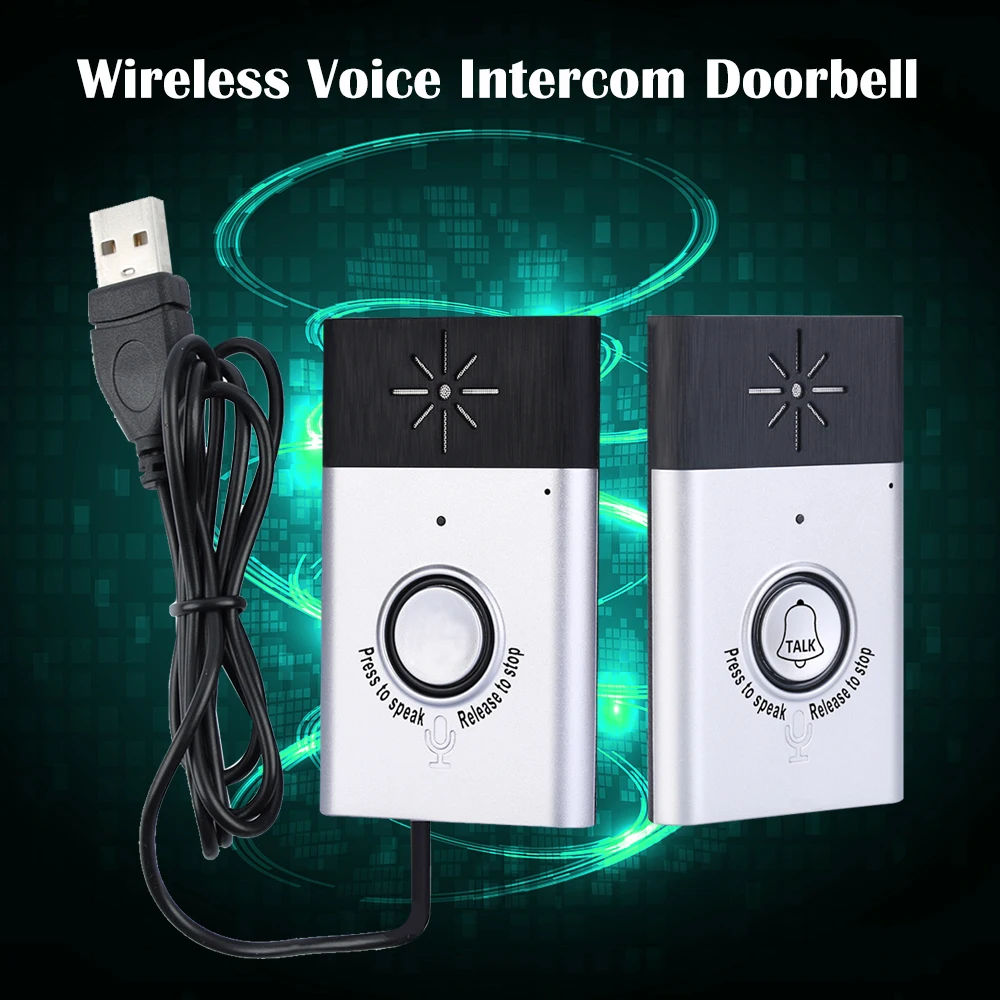 Wireless Voice Intercom Doorbell 2-way Talk Monitor with 1*Outdoor Unit Button 2* Indoor Unit Receiver Smart Home Security Door