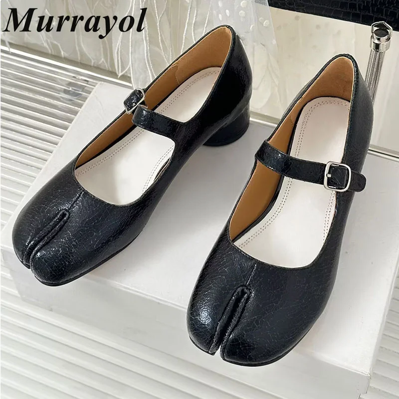 

New Split Toe Solid Color Single Shoes Women's Genuine Leather Low Heels Mary Jane Shoes Spring Autumn Retro Ballet Shoes Pumps