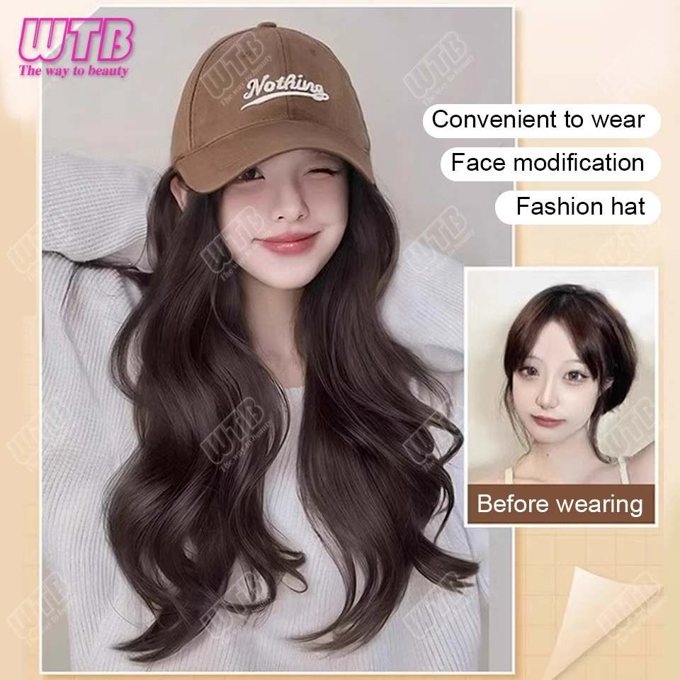 Synthetic Wig Hat Female Fashion Long Curly Hair Wig Coffee Baseball Cap Simulation Natural Wig Hat