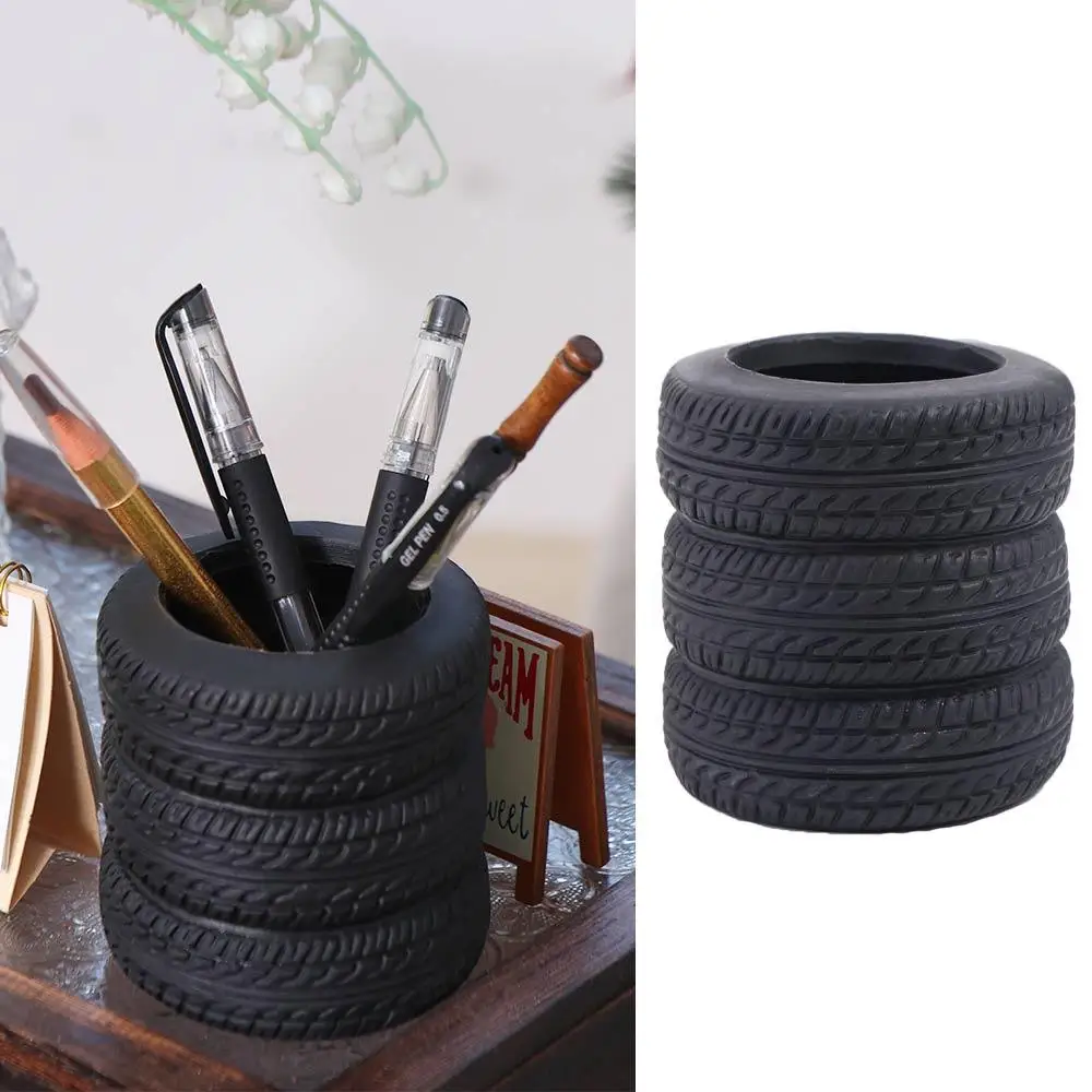 Car Tyre Design Tire Shaped Pen Holder Stationery Storage Black Stack Stationery Desk Organizer Decoration Multi-functional