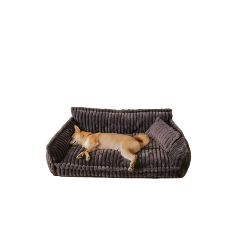Plush striped egg-shaped pet bed, breathable bamboo cat dog house with non-slip bottom, 4-season warm and comfortable nest