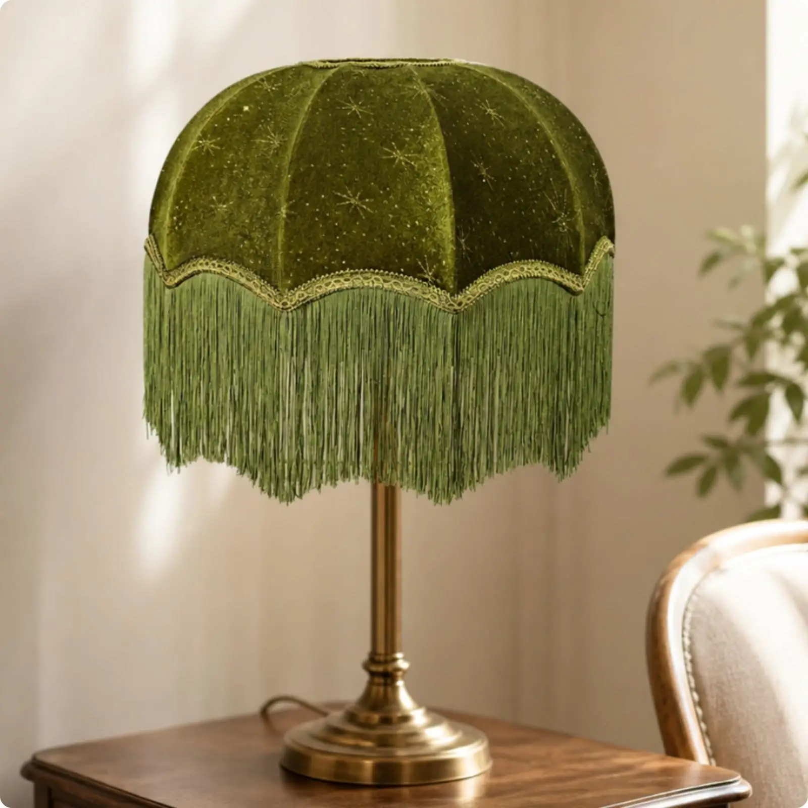 Velvet Fabric Fringe Lamp Shade Vintage Dome Cover for E27 Table Lamp Decorative Tassel Trim Light Accessory