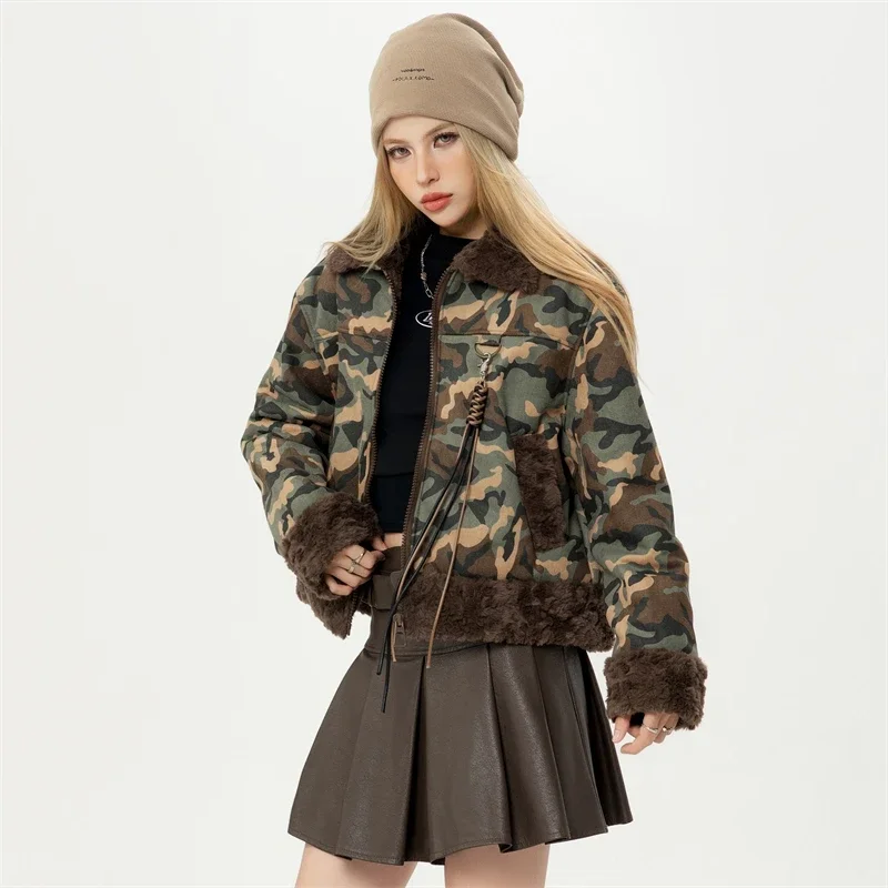 Winter Coats Woman 2024 New Women\'s Winter Short Padded Jacket Camouflage Cropped Berber Fleece Winter Jackets for Women Offers