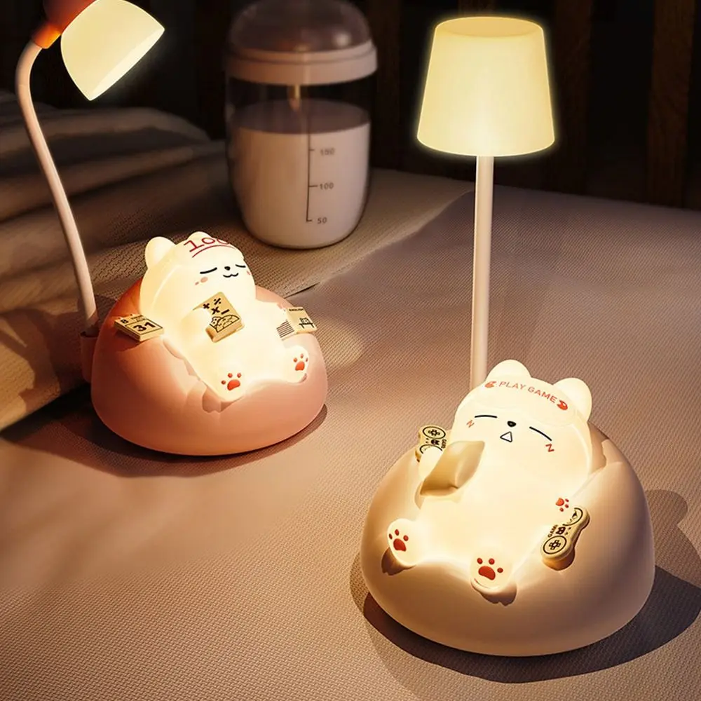 USB Charging Sleeping Cat Night Light Desktop Dimming Bedside Table Lamp Soft Light Eye Protection Sleeping Atmosphere Light