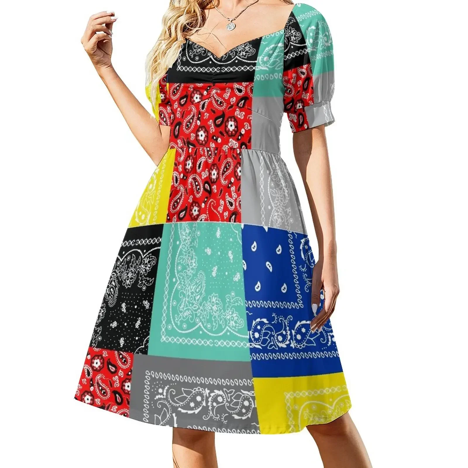 

Bandana paisley patchwork pattern Short-Sleeved Dress dresses ladies 2025 summer Beachwear Dresses women's summer jumpsuit Dress