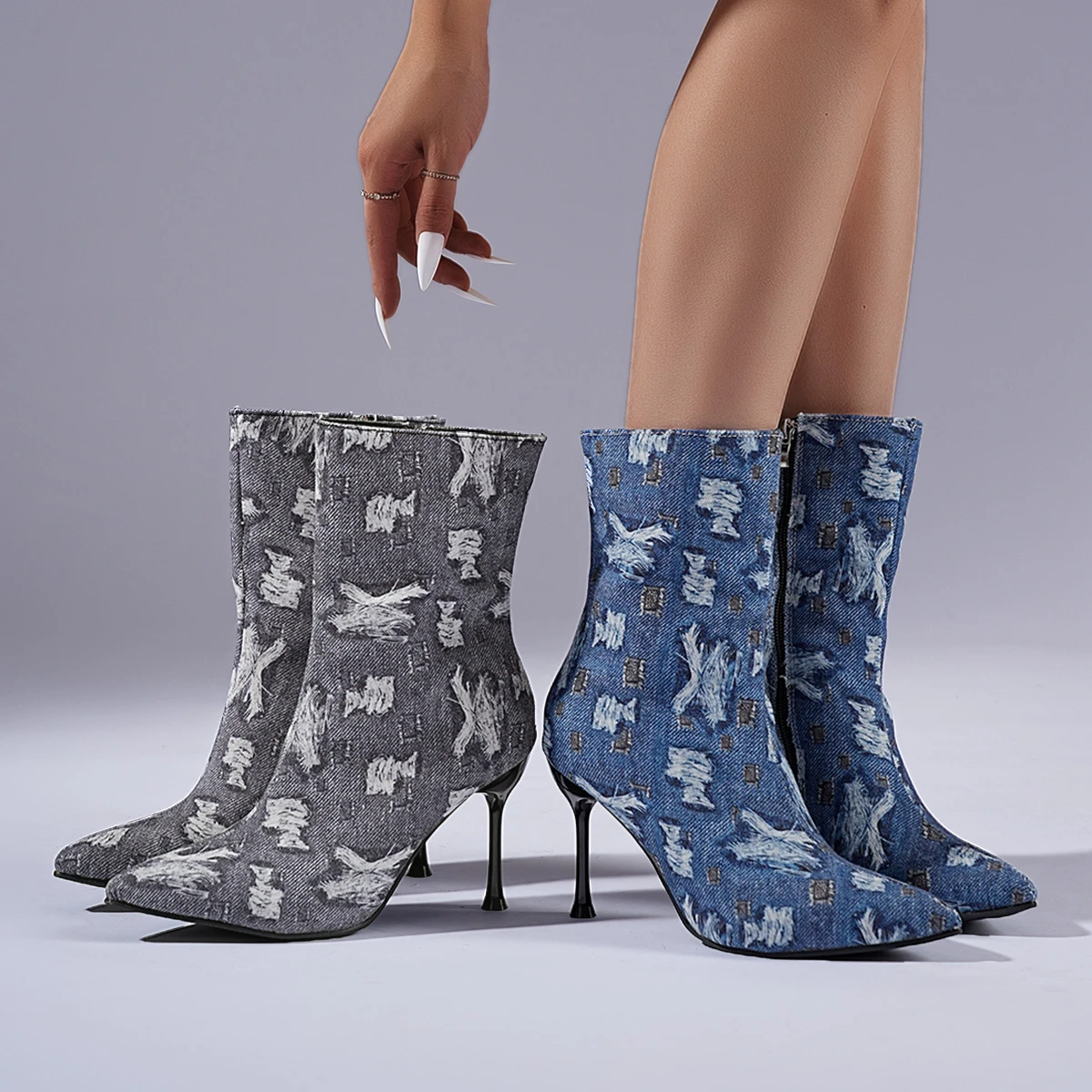 

Women Pointed Thick Heel Zipper Ankle Boos Fashion Party Boots Comfortable Outdoor Anti-slip Designer Shoes Zapatos De Mujer